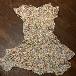 The Impeccable Pig Pink and Yellow Ruffled Smocked Sundress